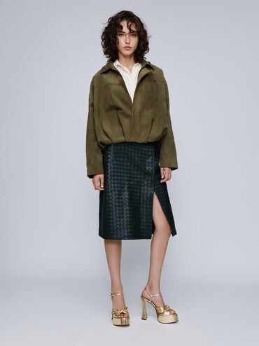 صنادل (جايس) بقاعدة متصلة (بلاتفورم) من الجلد, ذهبي, hi-res