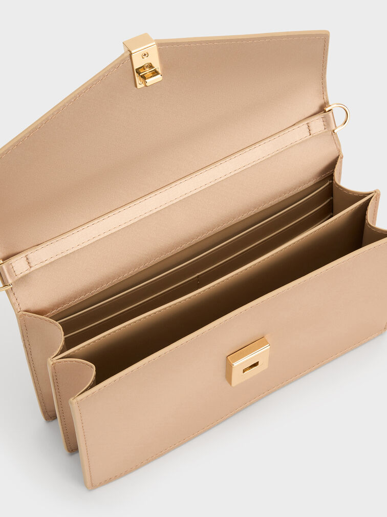 حقيبة تايزيا صغيرة من الساتان بمقبض سلسلة, شامباني, hi-res