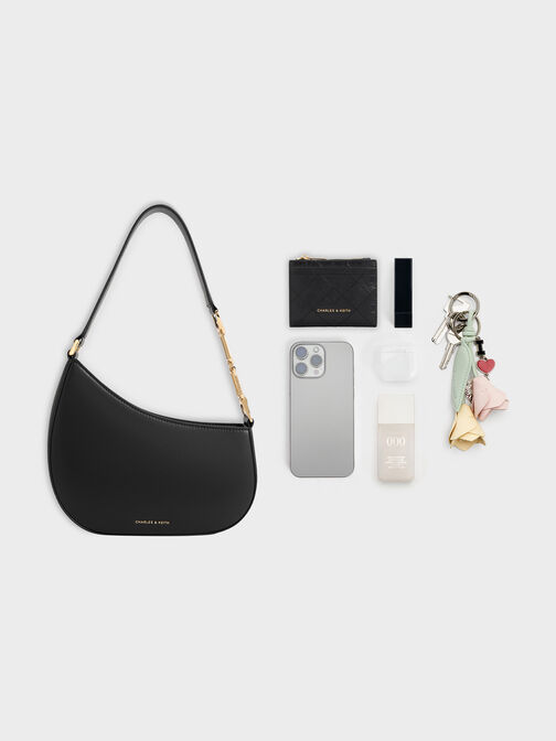 حقيبة كتف أغاثا مزينة بسلسلة معدنية أنيقة, أسود, hi-res