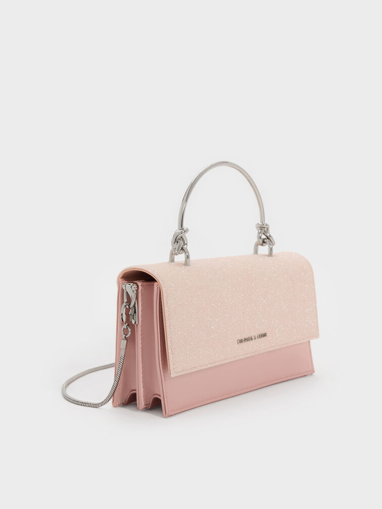 Kristine Glittered Wallet On Chain, Pink, hi-res