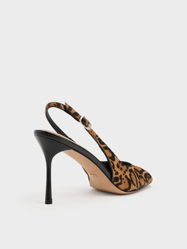 Kyra Calf Hair Leopard-Print Peep-Toe Slingback Heels, Animal Print Brown, hi-res