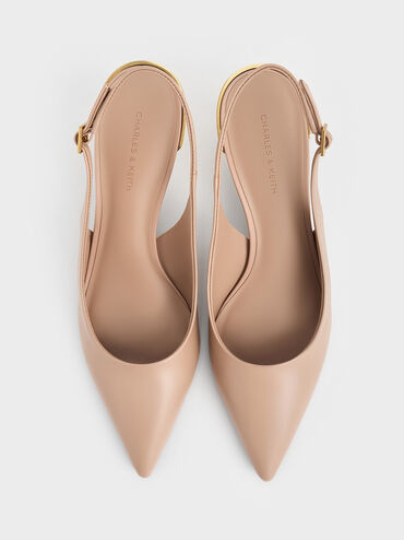 حذاء مفتوح من الخلف بكعب القطة الكلاسيكي ولمعة معدنية, لون البشرة الطبيعي, hi-res