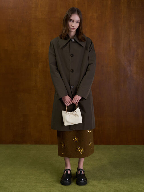 Brigette Ruched Chain-Handle Shoulder Bag, Cream, hi-res