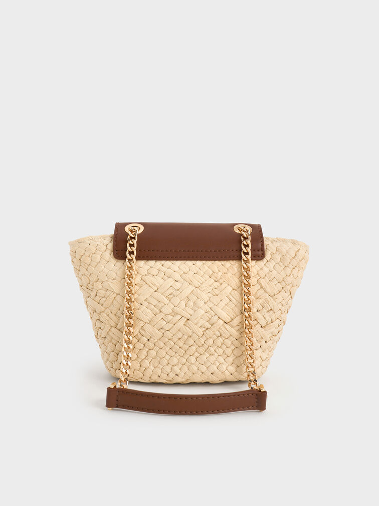 حقيبة شاليا كروس من رافيا بحمالة سلسلة, Natural Raffia, hi-res