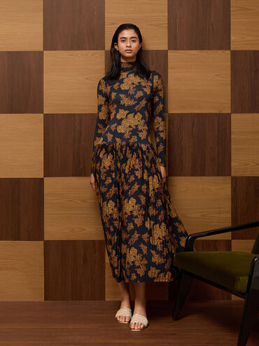 حذاء ميول بكعب مربع ومظهر معدني مصنوع من خامة شبكية ومزين بالترتر, ذهبي, hi-res