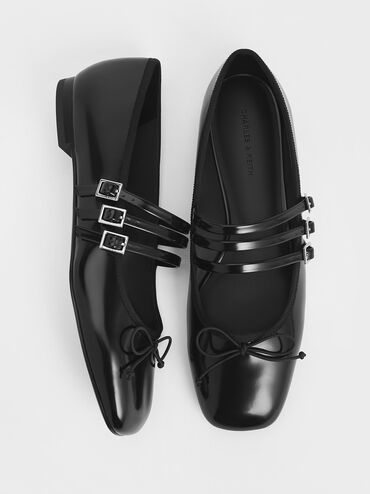 Triple-Strap Mary Janes, Black Boxed, hi-res