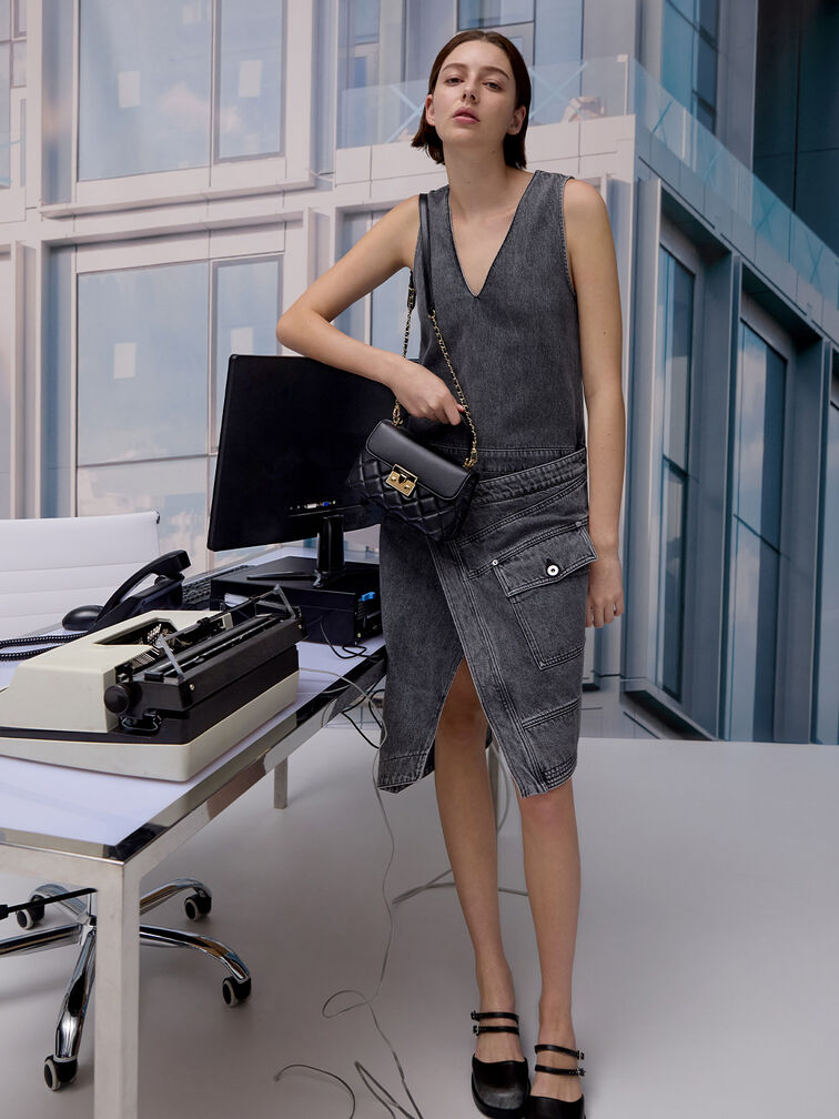 Alva Quilted Top Handle Bag, Black, hi-res