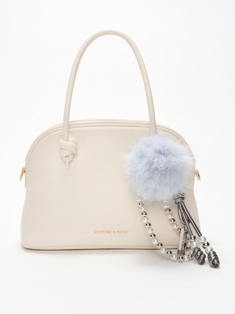 Beaded Metallic Cord Knot Charm, Pewter, hi-res