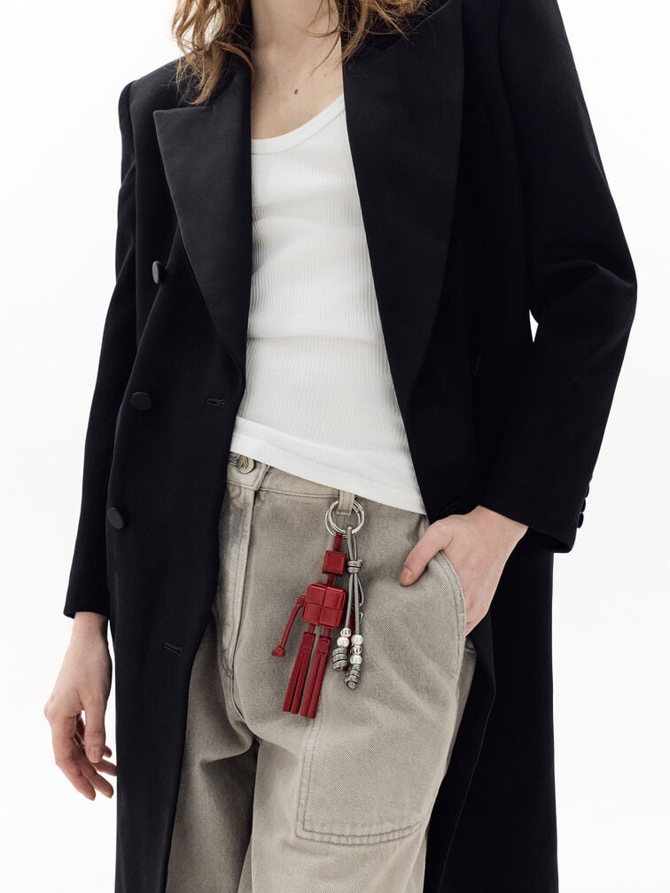 Beaded Metallic Cord Knot Charm, Pewter, hi-res