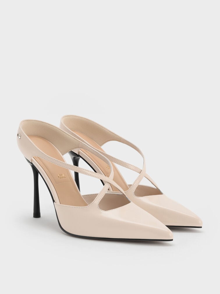 Kyra Leather Crossover Stiletto Mules, Oat, hi-res