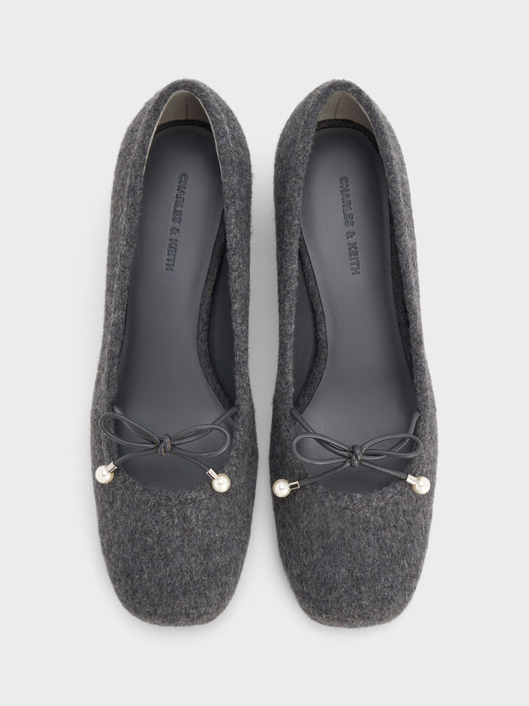 Barbara Felt Pearl-Bow Ballet Pumps, Grey, hi-res