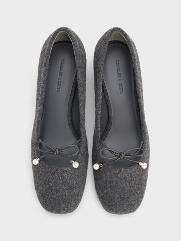 Barbara Felt Pearl-Bow Ballet Pumps, Grey, hi-res