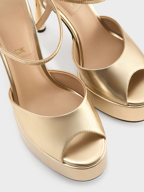 Francesca Metallic Leather Peep-Toe Platform Heels, Gold, hi-res