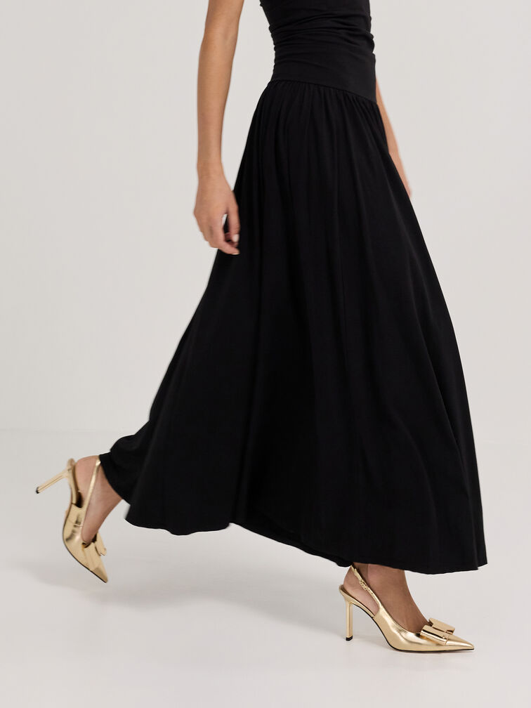 Lu Metallic Leather Bow Blade-Heel Slingback Pumps, Gold, hi-res