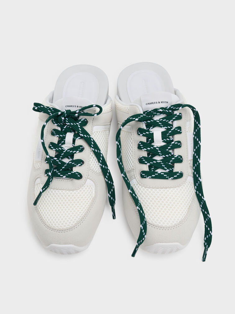 Mesh Lace-Up Slip-On Sneakers, White, hi-res