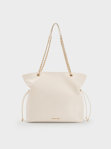 حقيبة توت بحمالة ضفيرة, كريم, hi-res