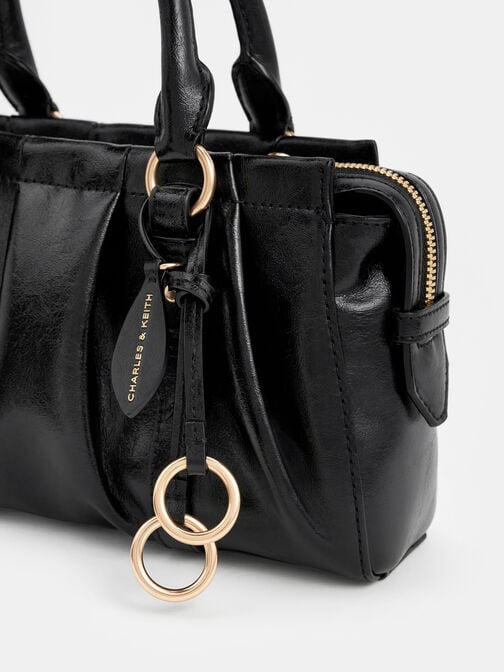 Britton Ruched Top Handle Tote Bag, Black, hi-res