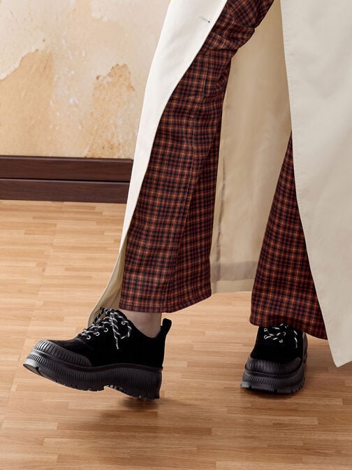 Darra Faux Suede Ridged-Sole Platform Sneakers, Black Textured, hi-res