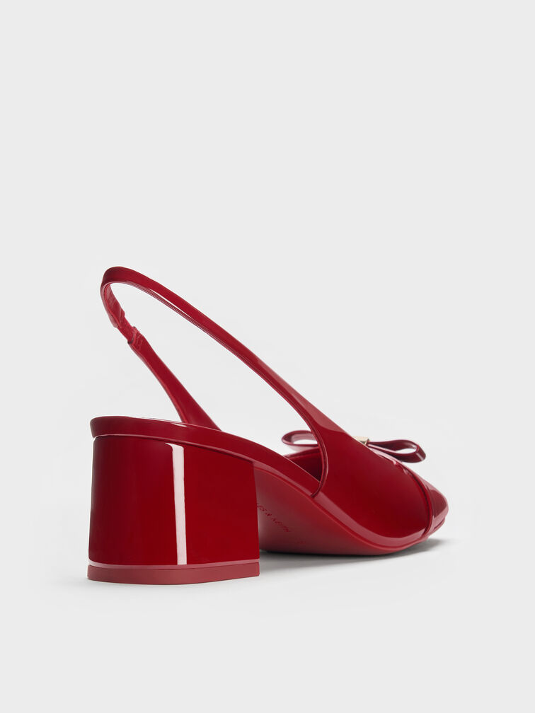 Dorian Patent Bow Block-Heel Slingback Pumps, Red, hi-res