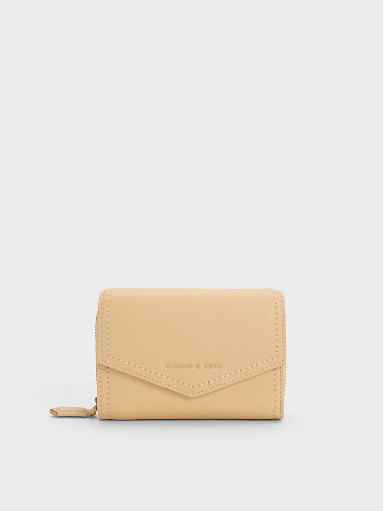 Stitch Trim Envelope Wallet, Beige, hi-res