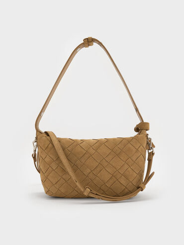 Ivette Recycled Suede Woven Shoulder Bag, Sahara Sand, hi-res