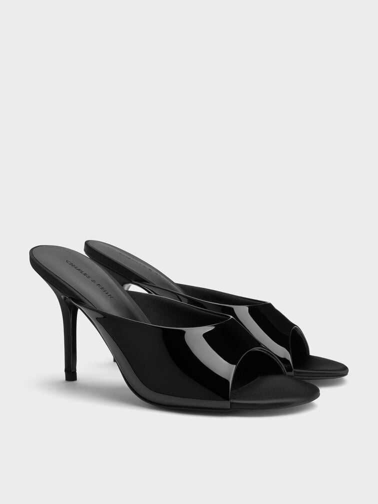 Patent Stiletto Mules, Black Patent, hi-res