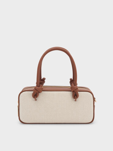 حقيبة مستطيلة سامي من القماش بمقبض مزين بعقدة, رمادي مائل للبني كانفاس, hi-res