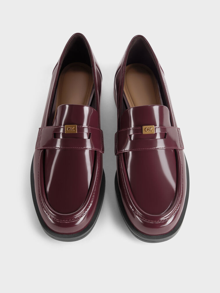 لوفر جورجينا جلد بإكسسوار معدني, برغندي, hi-res