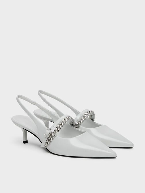 Georgie Chain Slingback Kitten Heels, Light Grey, hi-res