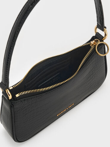 Elspeth Croc-Effect Chain-Link Shoulder Bag, Black Croco, hi-res