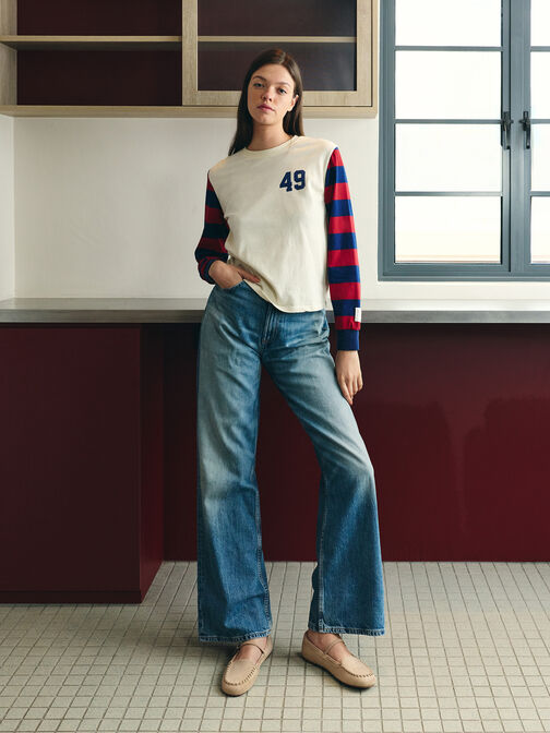 Gale Faux Suede Mary Jane Loafers, Beige, hi-res