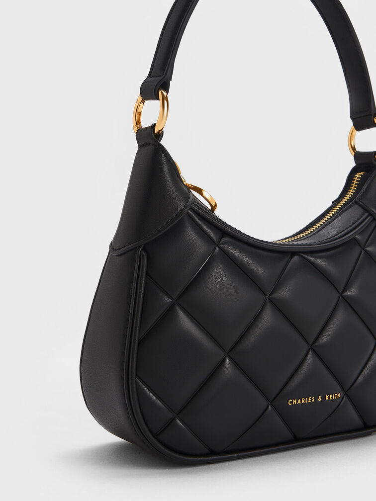 حقيبة ألكوت الصغيرة المبطّنة بمقبض مزيّن بوشاح, أسود, hi-res