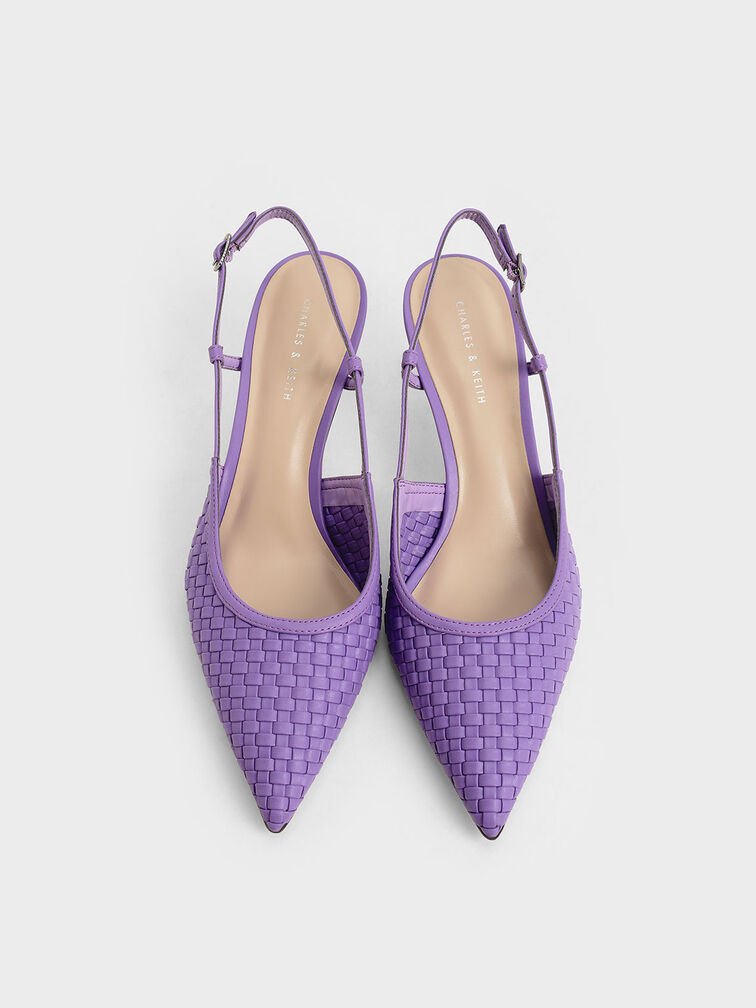 Woven Slingback Pumps, Purple, hi-res