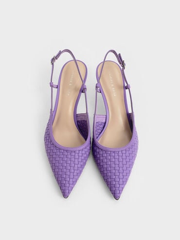 Woven Slingback Pumps, Purple, hi-res