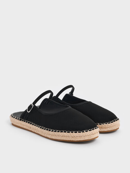 Bernadine Faux Suede Espadrille Mules, Black Textured, hi-res