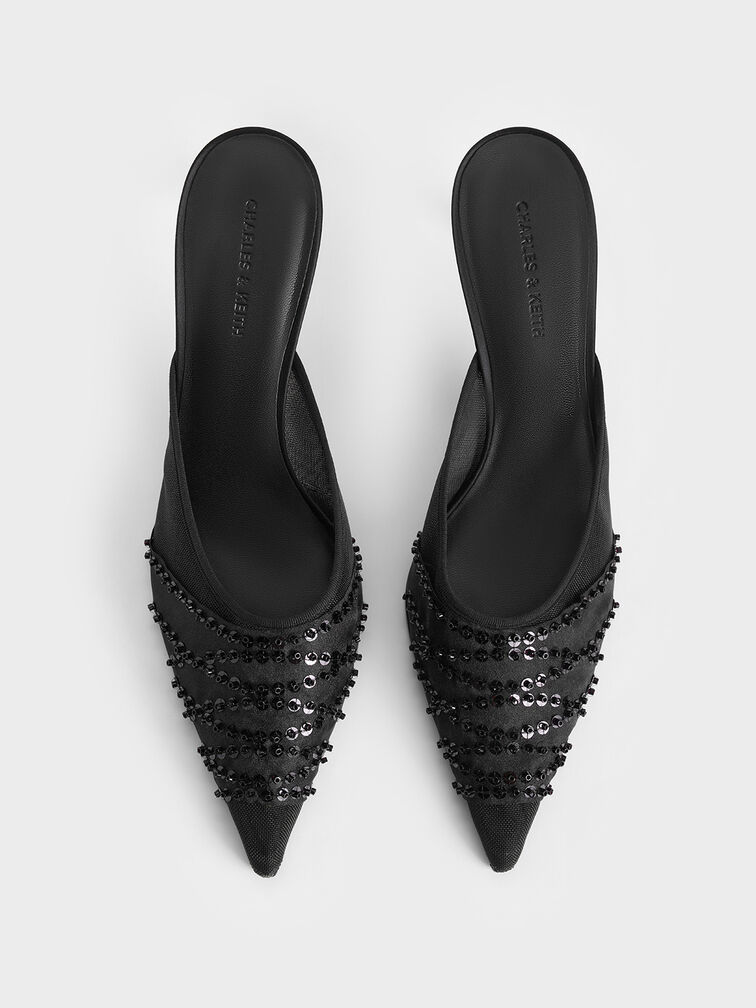 حذاء ميول بكعب عالٍ مصنوع من خامة شبكية ومزين بالترتر, أسود خشن, hi-res