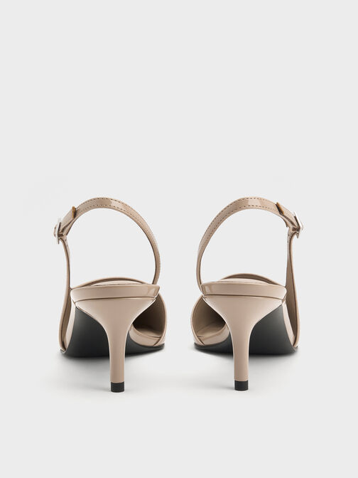 Patent Stiletto-Heel Pointed-Toe Slingback Pumps, Taupe, hi-res