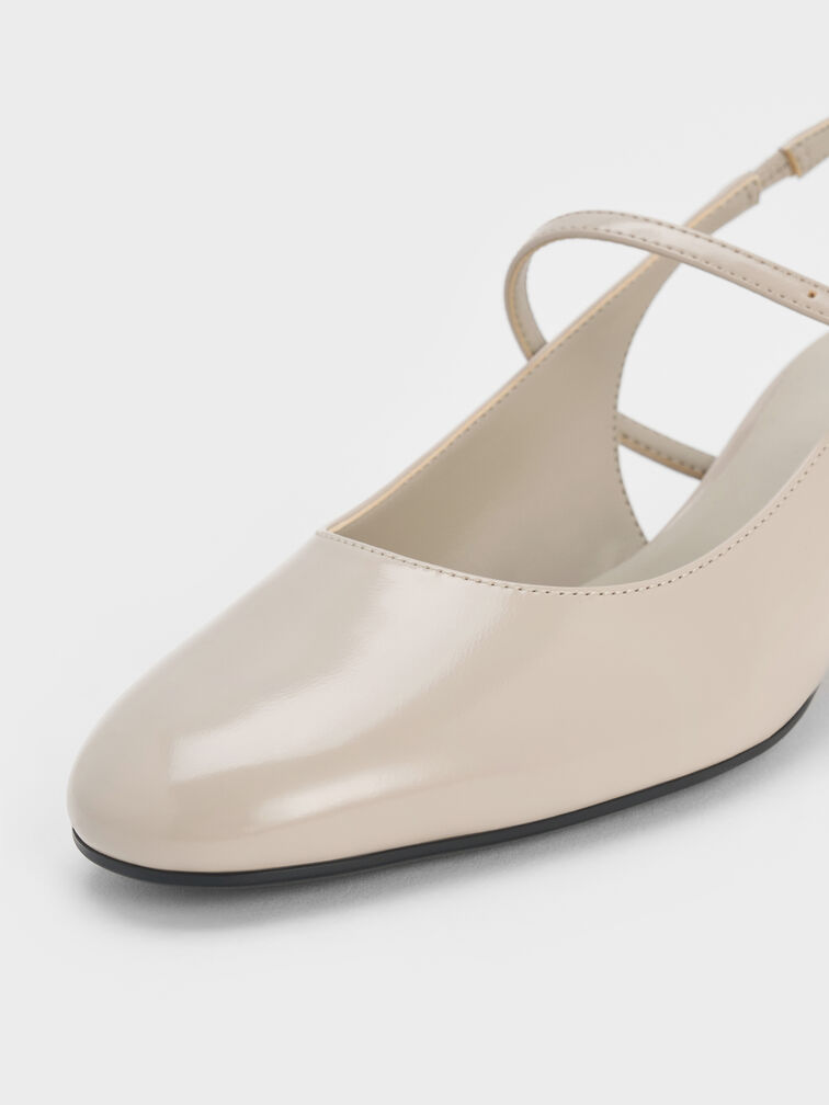 Block-Heel Slingback Mary Jane Pumps, Light Grey, hi-res