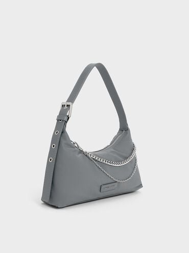 Nylon Chain-Link Trapeze Shoulder Bag, Grey, hi-res