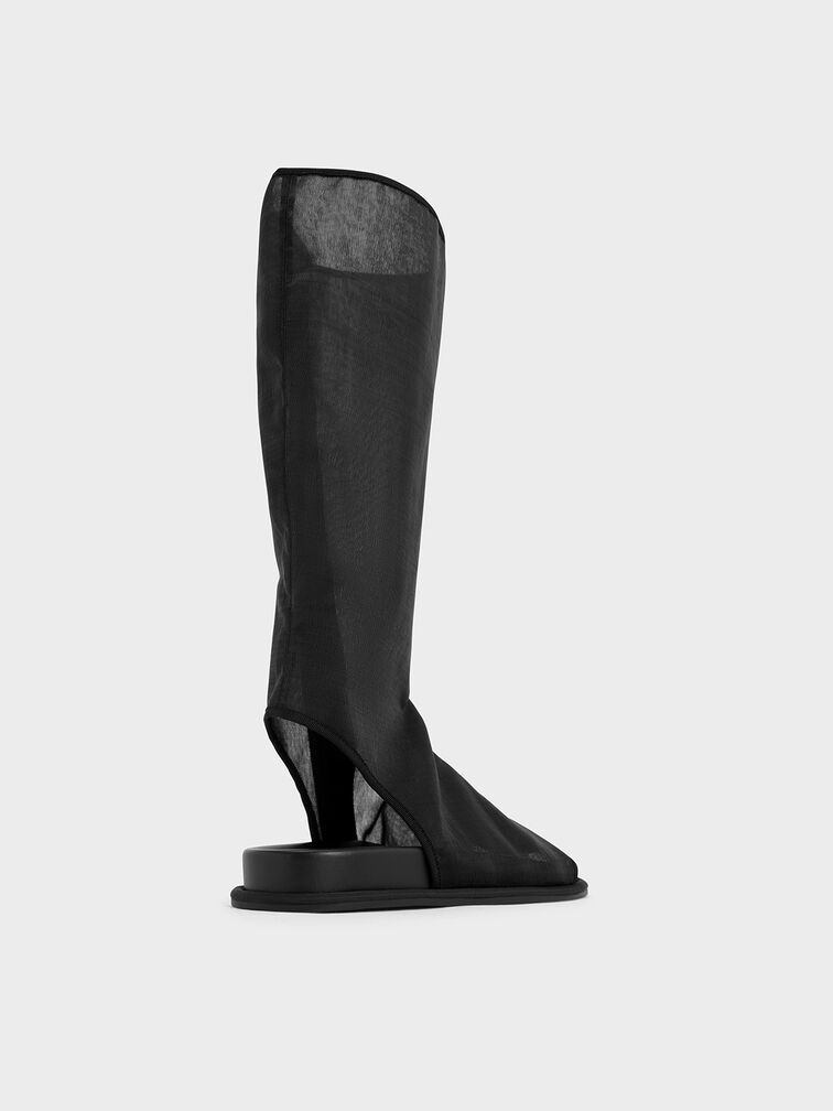 صندل لورين برقبة مصنوع من قماش شبكي مزين بفتحات, أسود خشن, hi-res