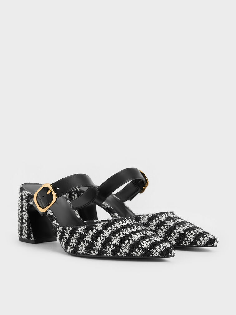 صندل أنيق مغلق من الأمام مصنوع من قماش التويد بتصميم ماري جين كلاسيكي, أسود خشن, hi-res