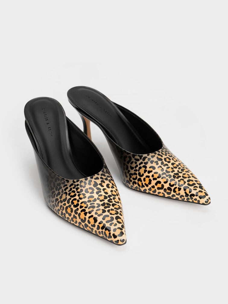 Patent Leopard Print Spool Heel Mules, Multi, hi-res