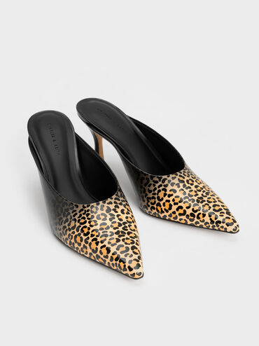 Patent Leopard Print Spool Heel Mules, Multi, hi-res