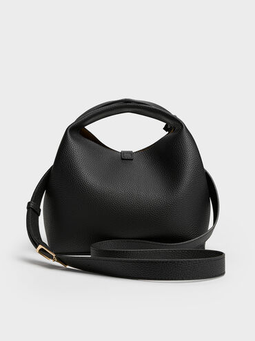 Chance Recycled Leather Turn-Lock Bucket Bag, Black, hi-res