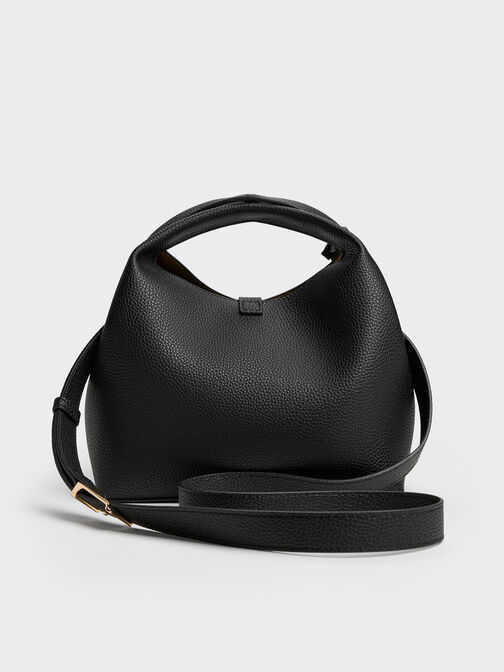 Chance Recycled Leather Turn-Lock Bucket Bag, Black, hi-res