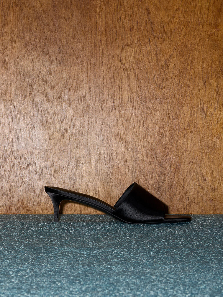 حذاء ميول من الساتان بكعب القطة ومقدمة مربعة, أسود خشن, hi-res