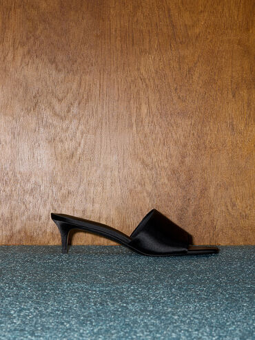 حذاء ميول من الساتان بكعب القطة ومقدمة مربعة, أسود خشن, hi-res