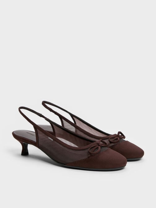Mulligan Mesh Bow Slingback Pumps, Dark Brown Textured, hi-res