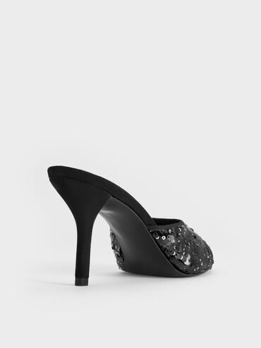 ميولز بكعب ستيليتو مزين بالترتر, أسود خشن, hi-res