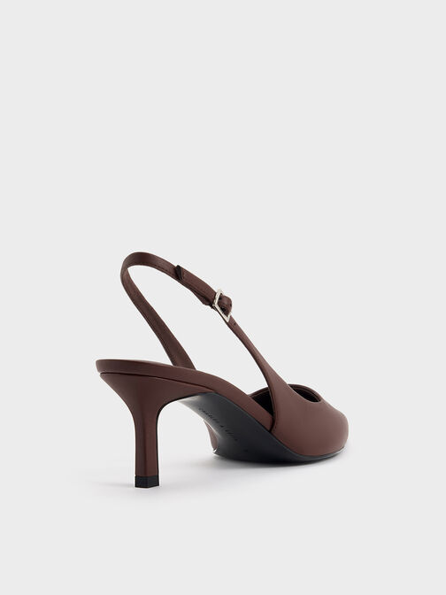 Pointed-Toe Kitten-Heel Slingback Pumps, Dark Brown, hi-res